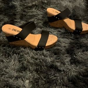 cork wedge black heels size 9